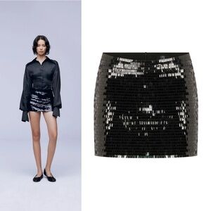 Ceren Ocak Sequin Mini Skirt Party Glam Sparkle Designer Black Size S EUC